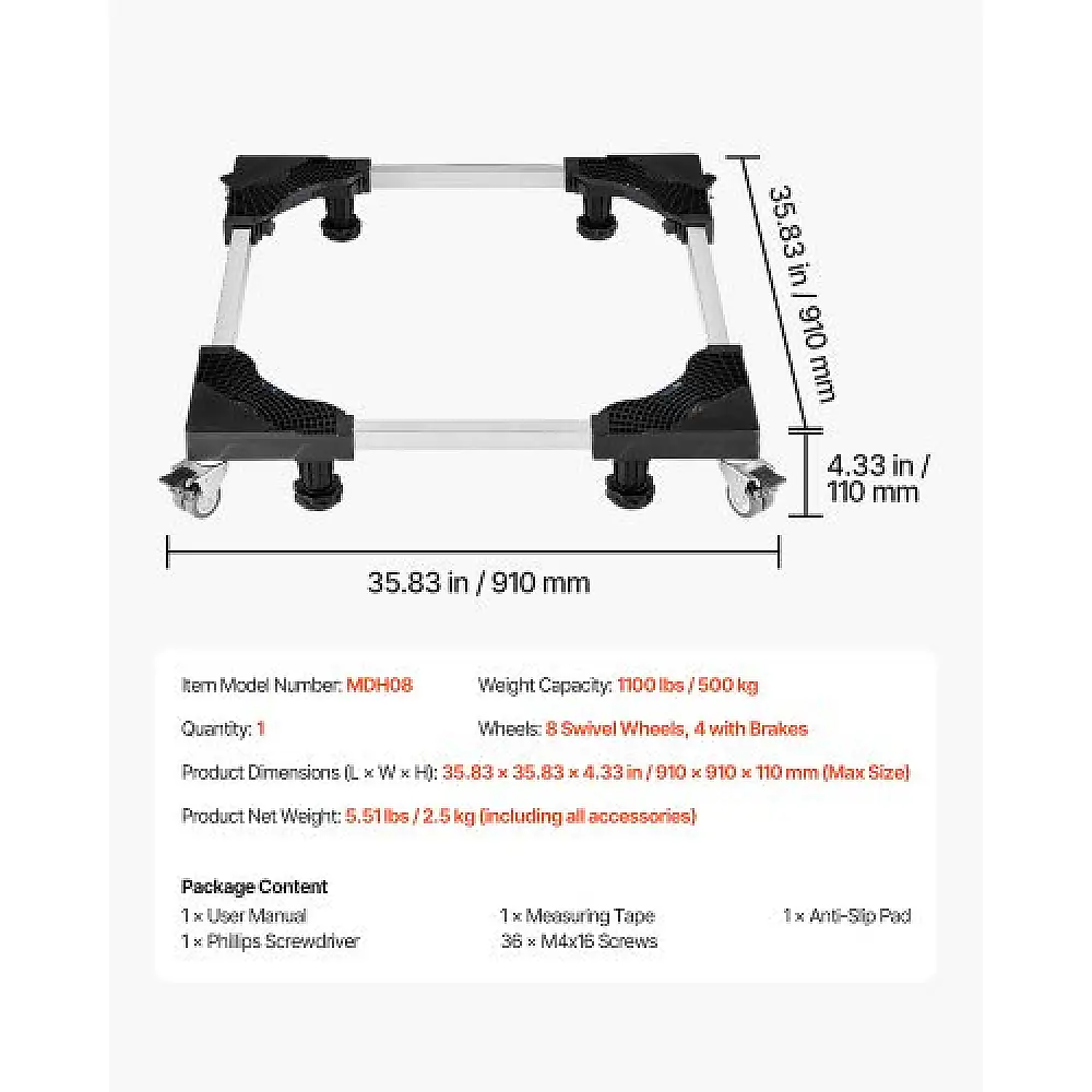 VEVOR Ρυθμιζόμενη Βάση Ψυγείου 1100 lb 27.5-35.4 Inch JJBYTCSJSLG2YEKPTV0