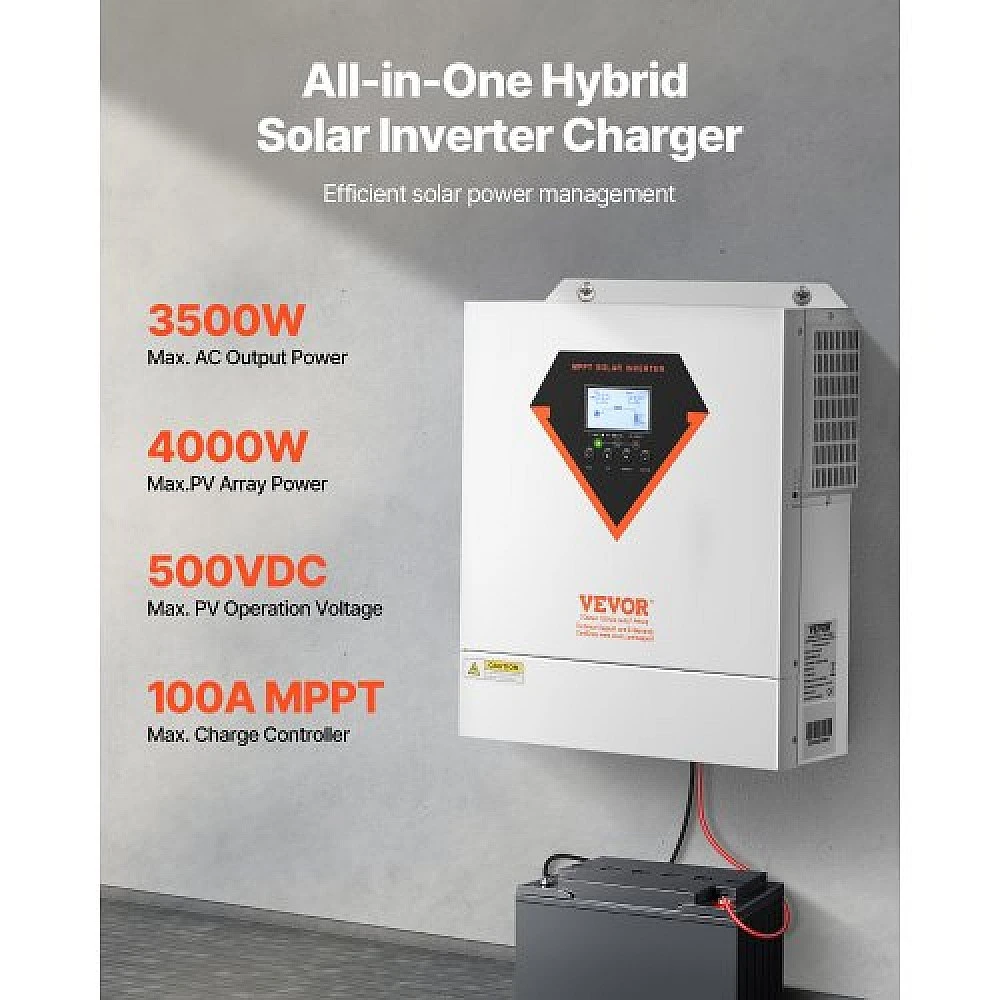 VEVOR Υβριδικός Ηλιακός Αντιστροφέας 3500W 220/230V WiFi 100A MPPT Ελεγκτής LWGPNKYTJ230DIY24V7