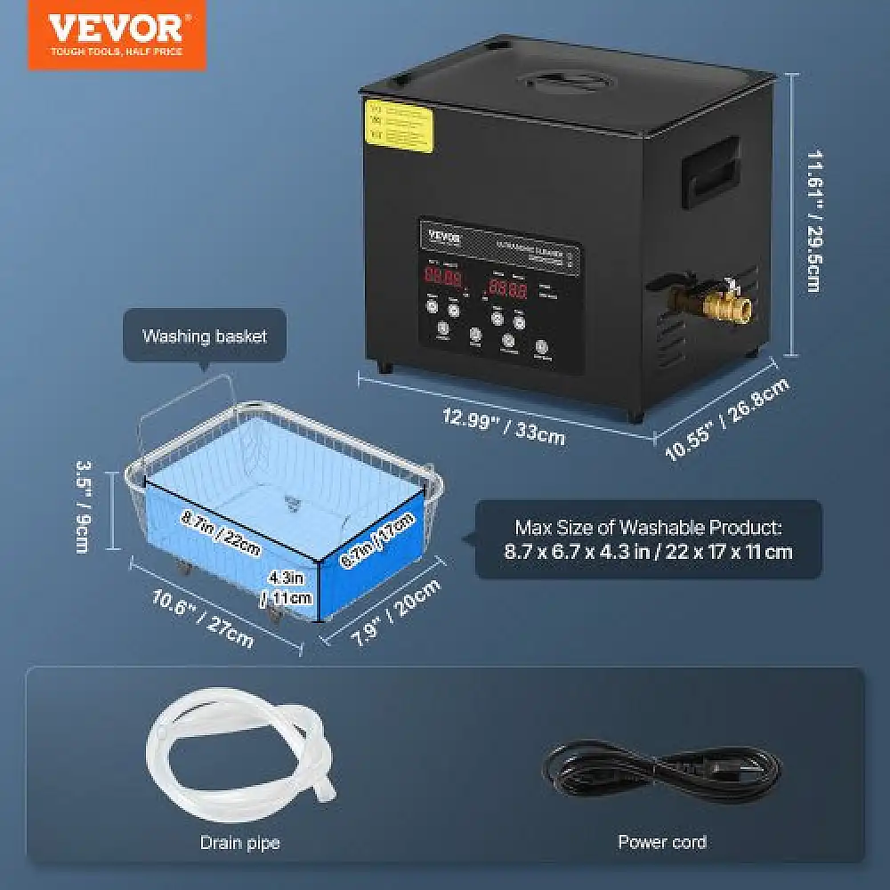 VEVOR Καθαριστικό Υπερήχων 10L με Καλάθι, Θερμαντήρα και Χρονοδιακόπτη 240W HGKCSBQXJ10LMJDLBV2