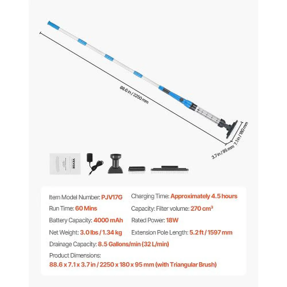 VEVOR Επαναφορτιζόμενη Σκούπα Πισίνας 8.5 GPM με Επέκταση 1H LDSCYCQJQ18WM0R5OV2