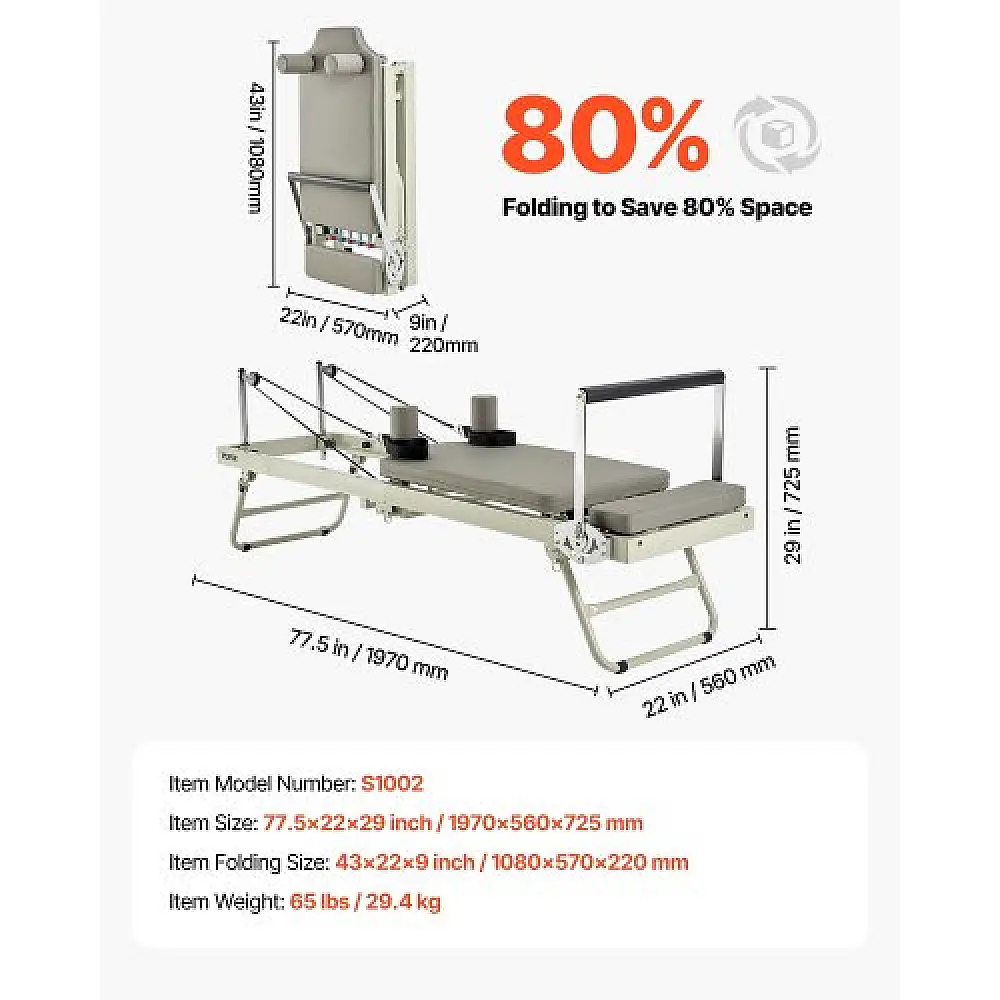 VEVOR Πτυσσόμενη Μηχανή Πιλάτες για Οικιακή Άσκηση PLTHXCTKZDRMEMMESV0