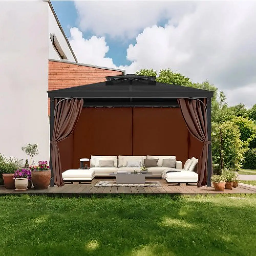 VEVOR Καφές Αδιάβροχες Κουρτίνες Κιόσκι 12' x 12' x 6.9' SMLTCL12FT12TZJSLV0