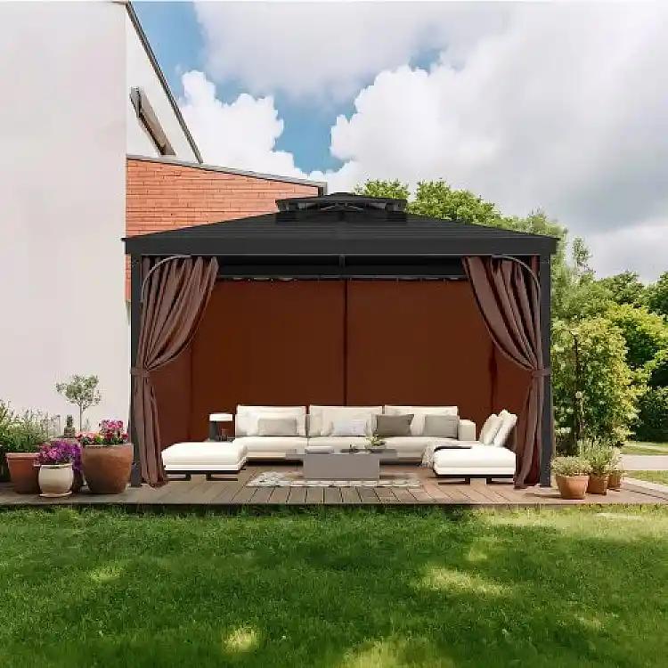 VEVOR Καφές Αδιάβροχες Κουρτίνες Κιόσκι 12' x 12' x 6.9' SMLTCL12FT12TZJSLV0