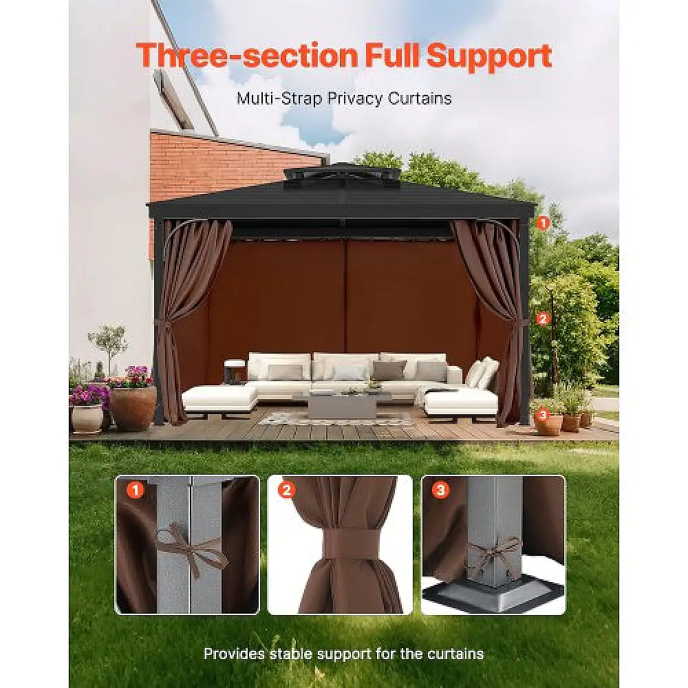 VEVOR Καφές Αδιάβροχες Κουρτίνες Κιόσκι 12' x 12' x 6.9' SMLTCL12FT12TZJSLV0