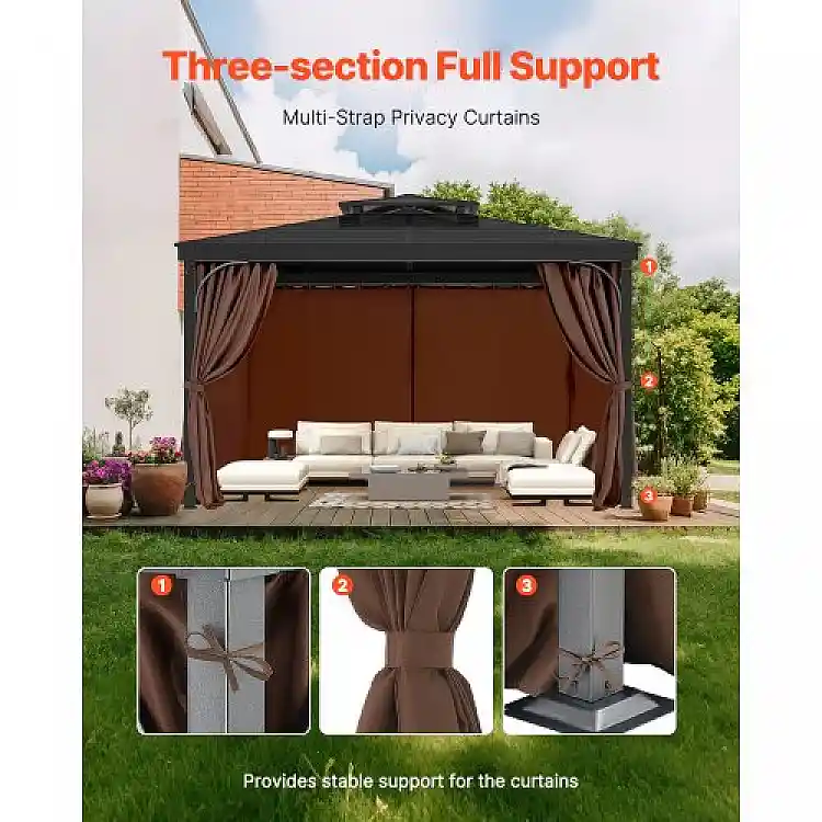 VEVOR Καφές Αδιάβροχες Κουρτίνες Κιόσκι 12' x 12' x 6.9' SMLTCL12FT12TZJSLV0