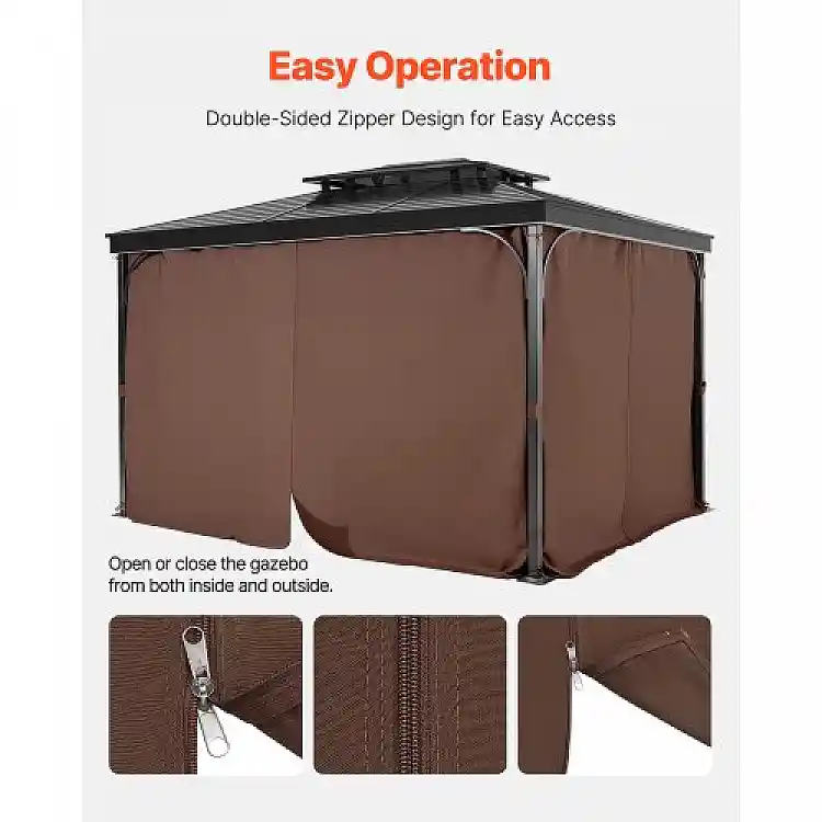 VEVOR Καφές Αδιάβροχες Κουρτίνες Κιόσκι 12' x 12' x 6.9' SMLTCL12FT12TZJSLV0