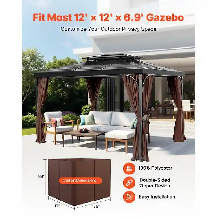 VEVOR Καφές Αδιάβροχες Κουρτίνες Κιόσκι 12' x 12' x 6.9' SMLTCL12FT12TZJSLV0
