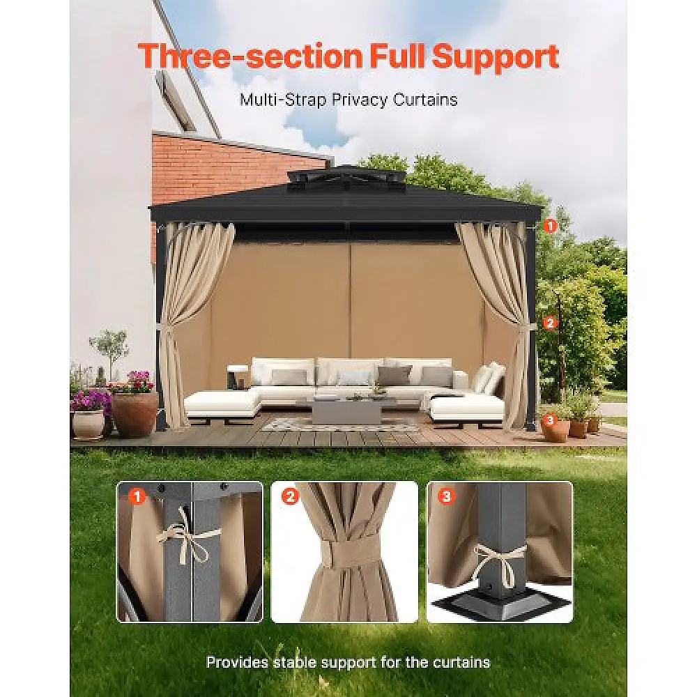 VEVOR Αδιάβροχες Κουρτίνες Κιόσκι Χακί 12' x 10' x 7' SMLTCL12FT10IZ39GV0