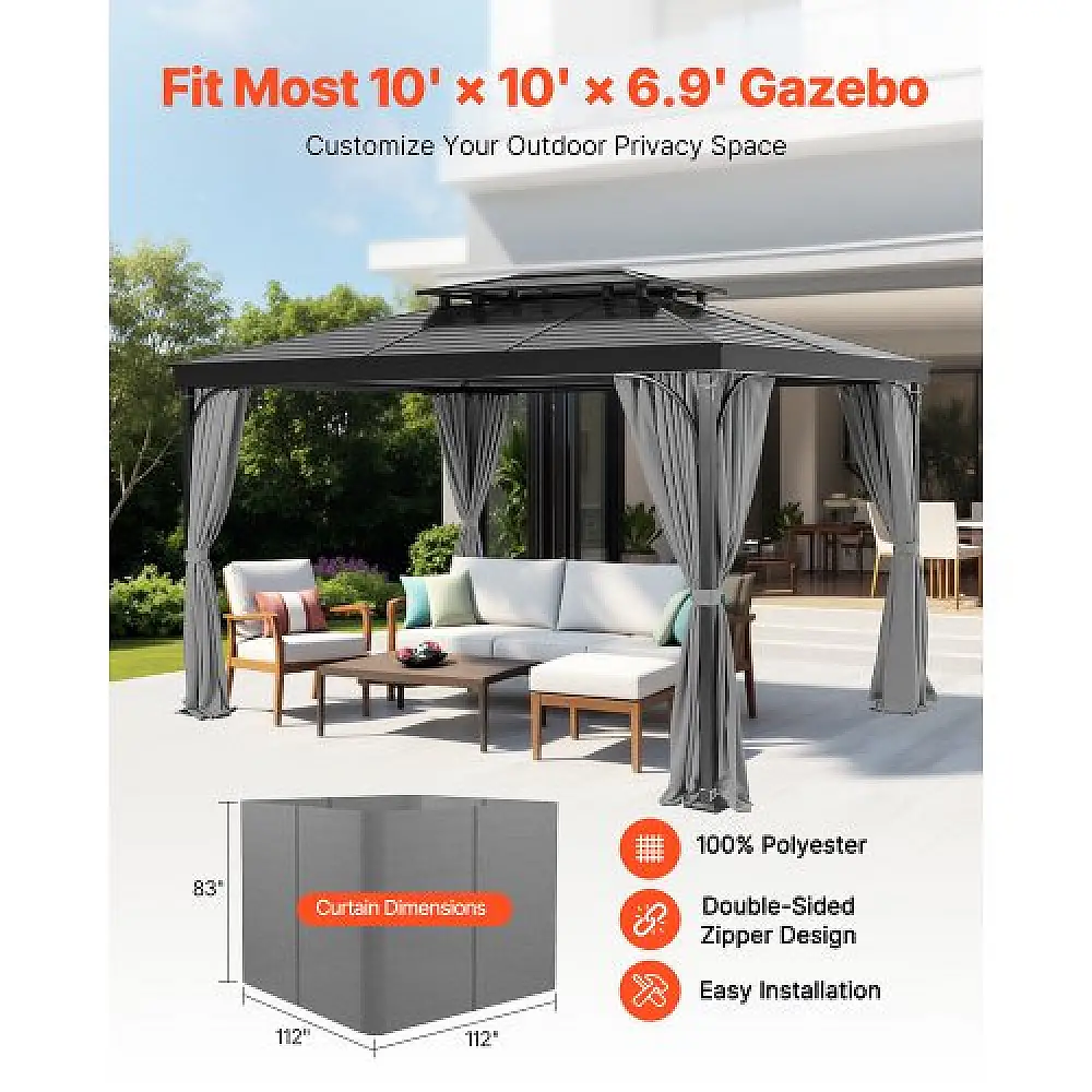 VEVOR Γκρι Αδιάβροχες Κουρτίνες Κιόσκι 10' x 10' x 6.9' SMLTCL10FT10TS9T6V0