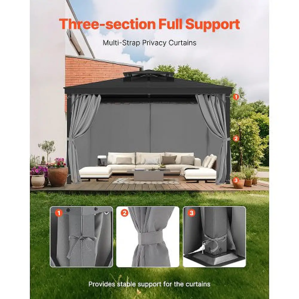 VEVOR Γκρι Αδιάβροχες Κουρτίνες Κιόσκι 10' x 10' x 6.9' SMLTCL10FT10TS9T6V0