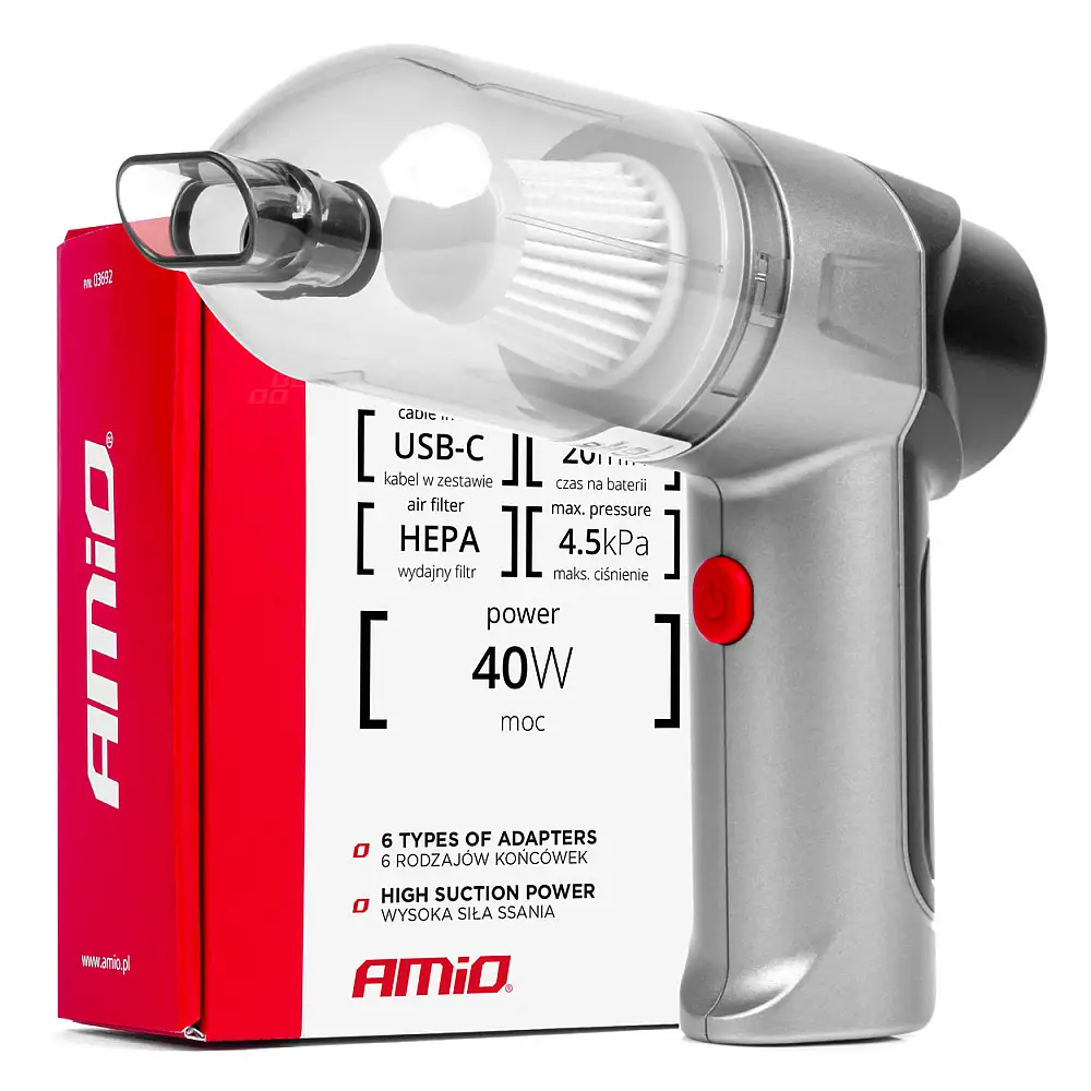 AMiO  Ασύρματη ηλεκτρική σκούπα αυτοκινήτου με φίλτρο HEPA ,03692