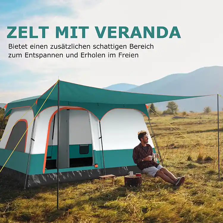 Costway Ευρύχωρη Οικογενειακή Σκηνή Camping με 2 Δωμάτια και Βεράντα, Αδιάβροχη με Εξαιρετικό Αερισμό και Εύκολη Συναρμολόγηση NP12016GN-S