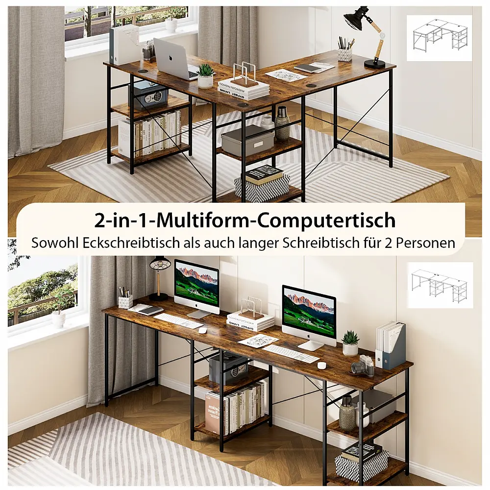 Costway Μετατρέψιμο Γραφείο Υπολογιστή 151 x 151 x 75 cm σε Σχήμα L με Ρυθμιζόμενα Ράφια και Ανθεκτική Μεταλλική Κατασκευή CB10462CF+ Costway Μετατρέψιμο Γραφείο Υπολογιστή 151 x 151 x 75 cm σε Σχήμα L με Ρυθμιζόμενα Ράφια και Ανθεκτική Μεταλλική Κατασκευή CB10462CF+