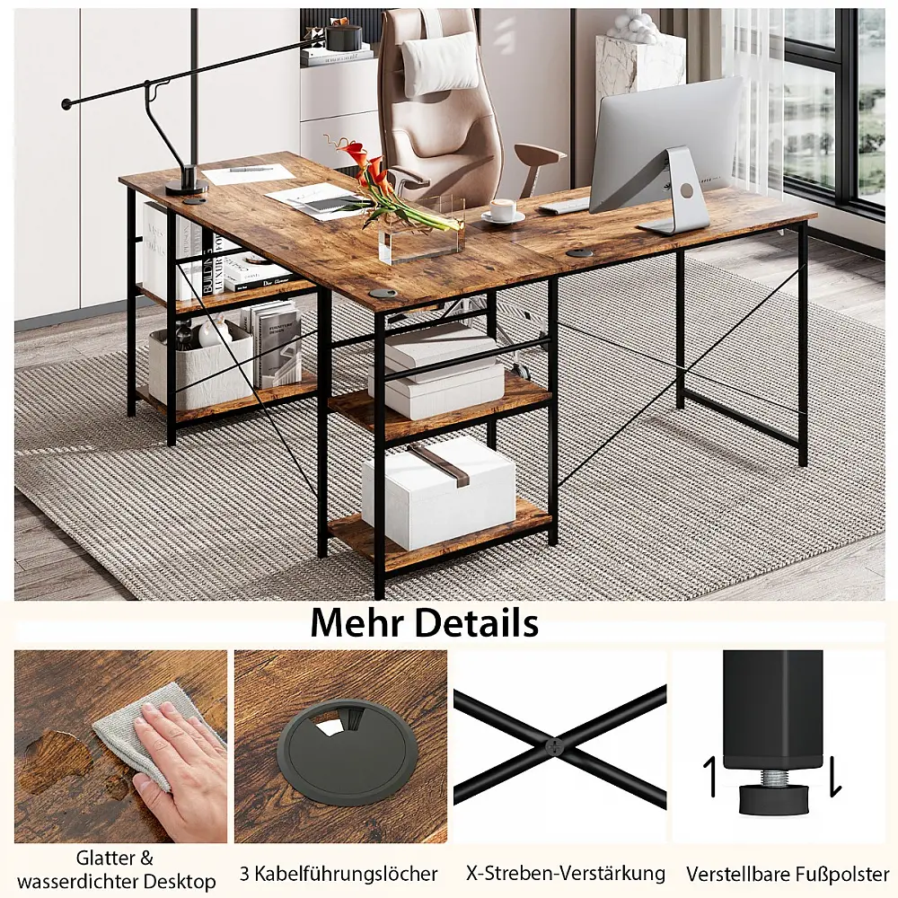 Costway Μετατρέψιμο Γραφείο Υπολογιστή 151 x 151 x 75 cm σε Σχήμα L με Ρυθμιζόμενα Ράφια και Ανθεκτική Μεταλλική Κατασκευή CB10462CF+ Costway Μετατρέψιμο Γραφείο Υπολογιστή 151 x 151 x 75 cm σε Σχήμα L με Ρυθμιζόμενα Ράφια και Ανθεκτική Μεταλλική Κατασκευή CB10462CF+