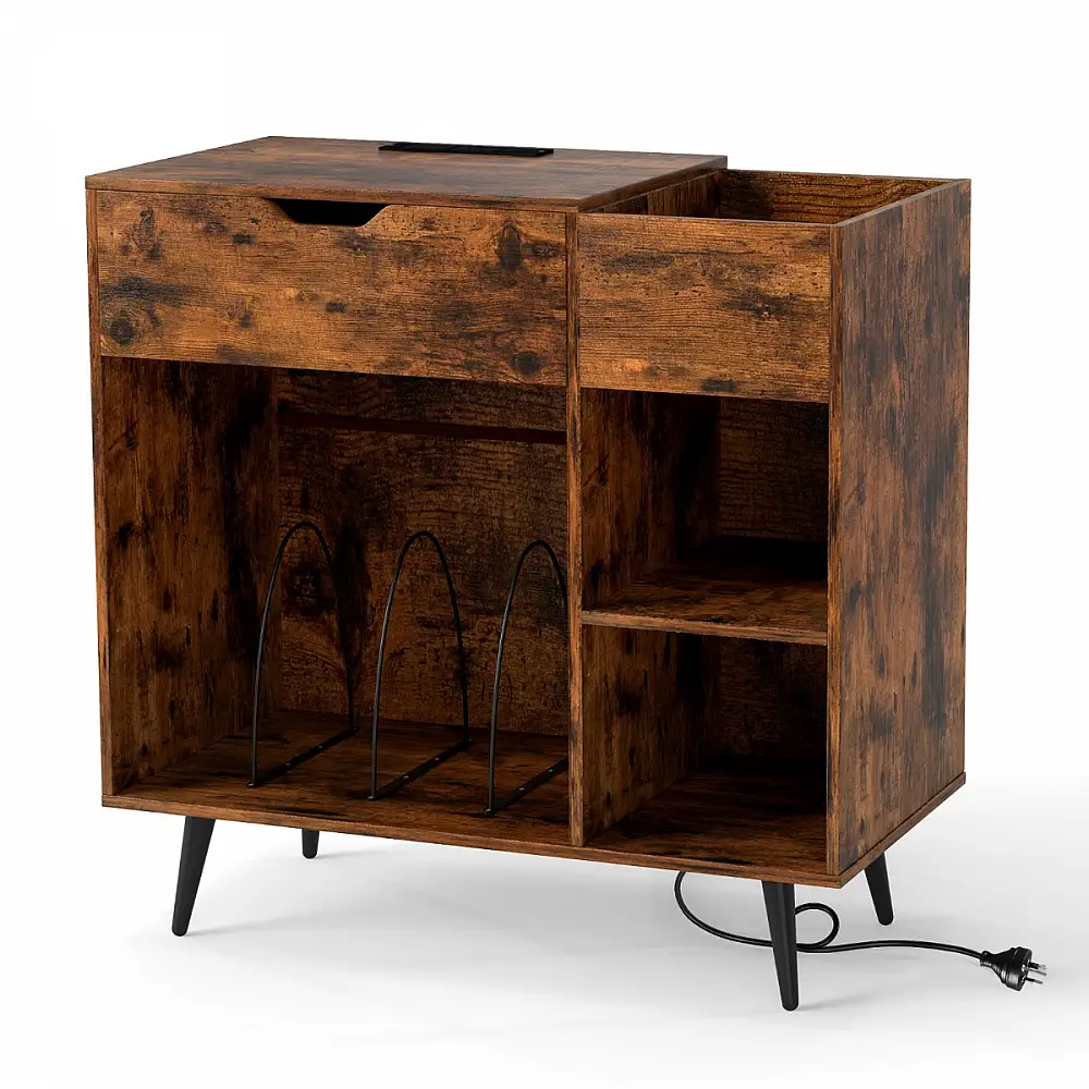 Costway Πολυλειτουργική Βάση Πικάπ 79,5 x 40 x 79 cm με Ενσωματωμένο Σταθμό Φόρτισης και Αποθηκευτικό Χώρο για Βινύλια JV12144DE-CF