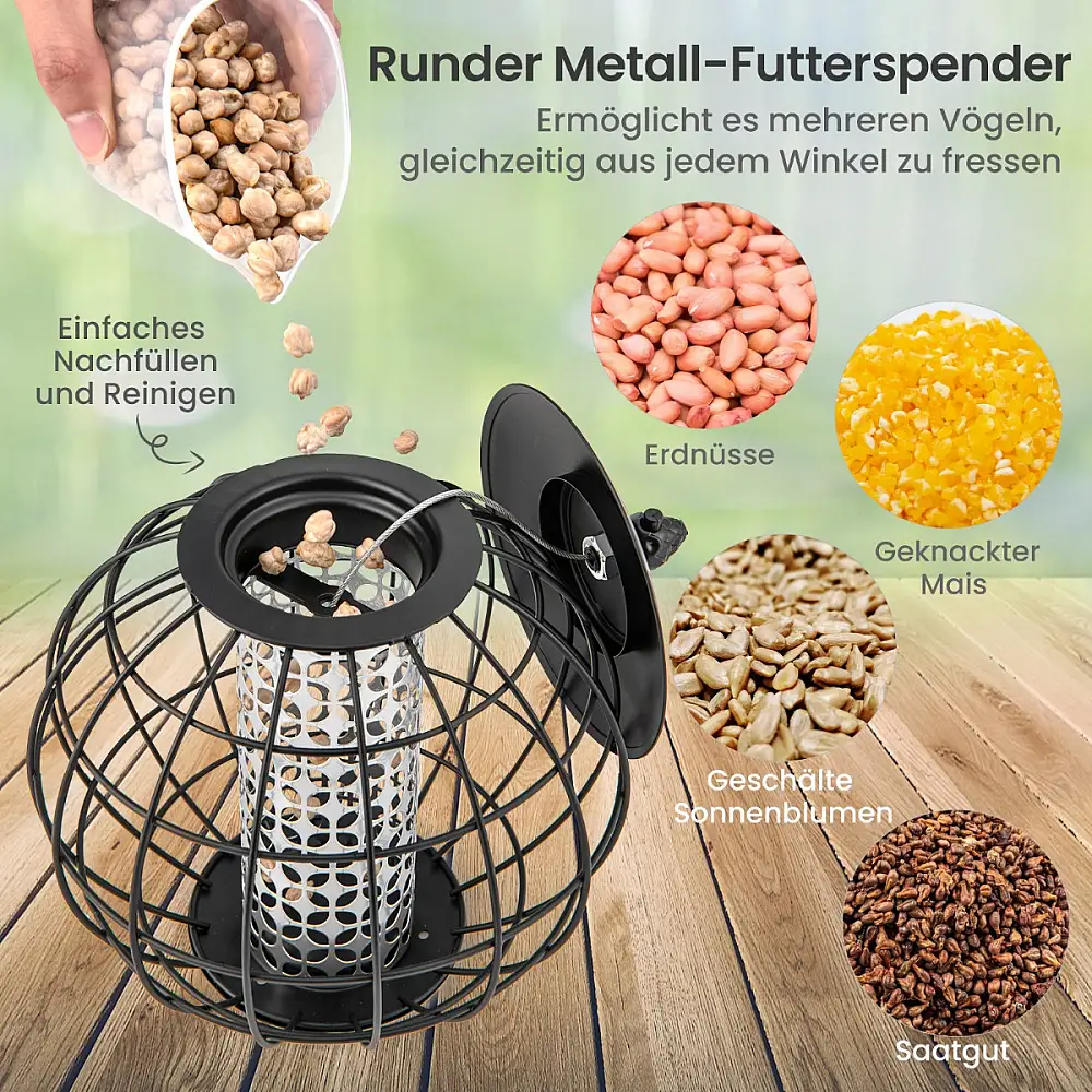 Costway Ανθεκτική Ταΐστρα Πουλιών κατά των Σκίουρων, Κρεμαστή, 21 x 22,5 εκ., Μαύρη GT4051