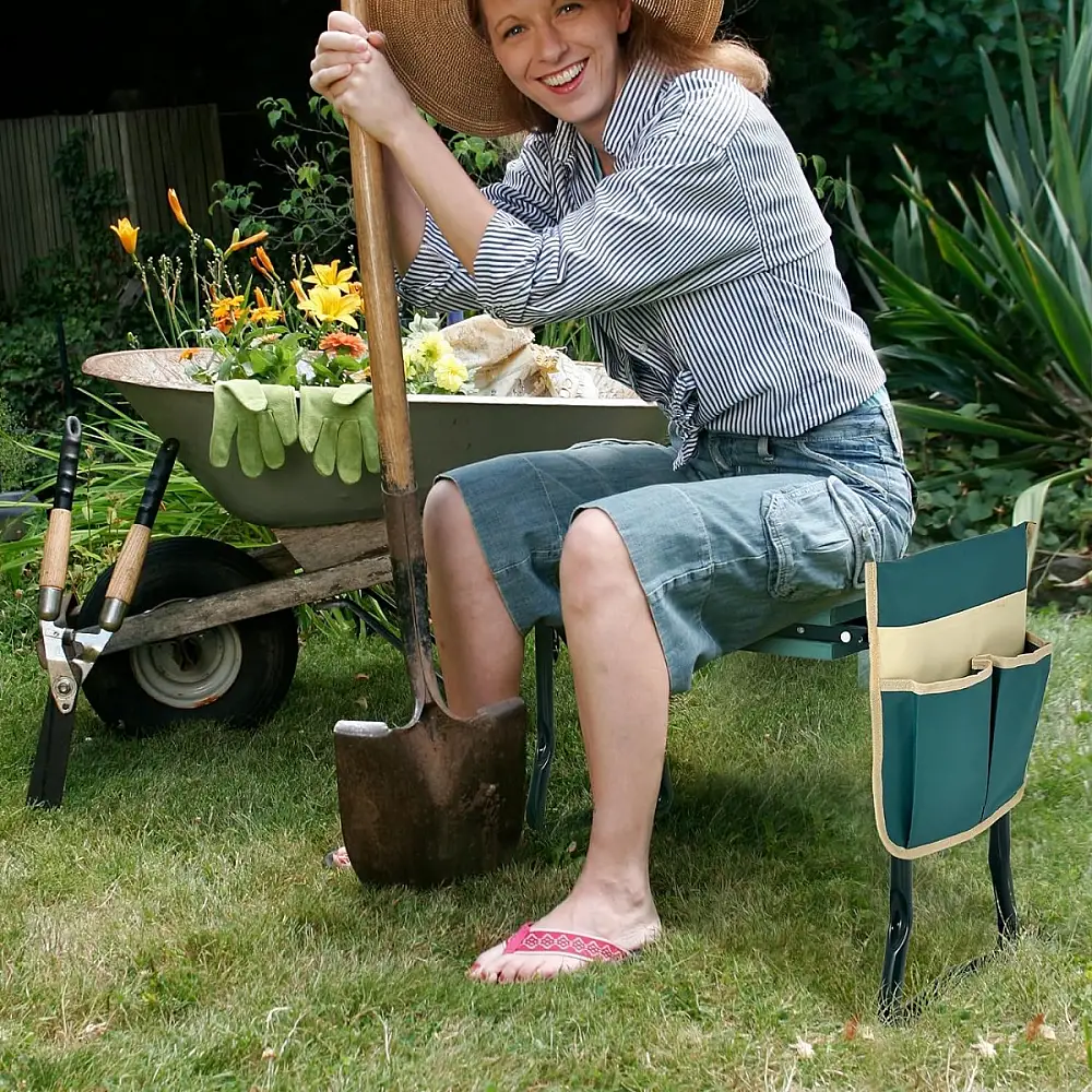 Costway Πτυσσόμενο Γόνατο Κήπου με EVE Μαξιλάρι & Τσάντα Εργαλείων Πράσινο GT4074