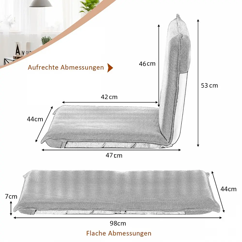 Costway Ρυθμιζόμενη Καρέκλα Δαπέδου με 6 Στάδια και Επένδυση - Γκρι HW65605GR