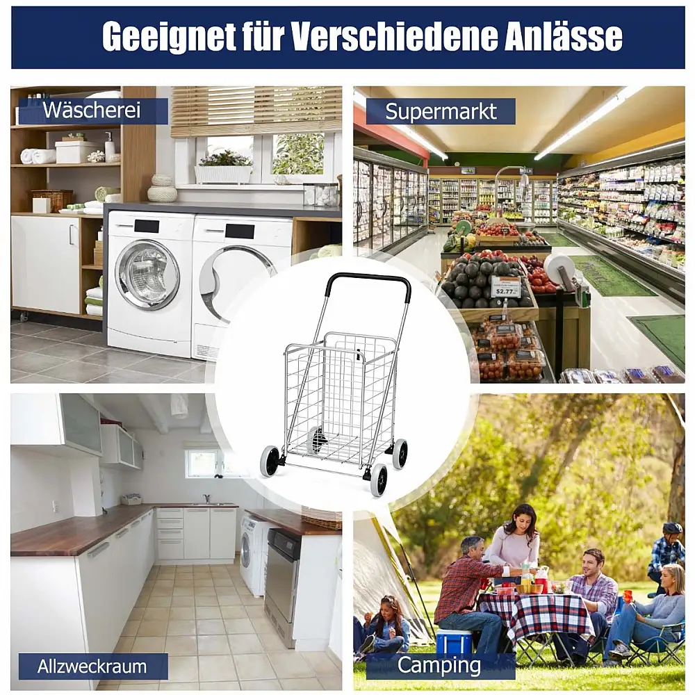 Costway Πτυσσόμενο Καρότσι Αγορών με Ρόδες Ασημί TA10073SL