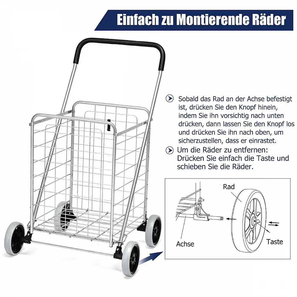 Costway Πτυσσόμενο Καρότσι Αγορών με Ρόδες Ασημί TA10073SL