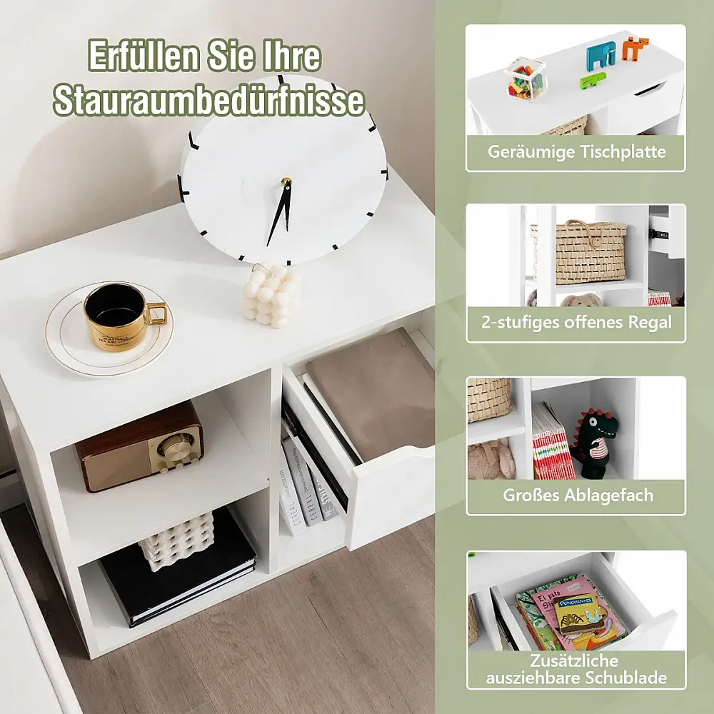 Costway Λευκή Ξύλινη Βιβλιοθήκη με Συρτάρι και 3 Ράφια 60 x 30 x 53 cm JV10846WH