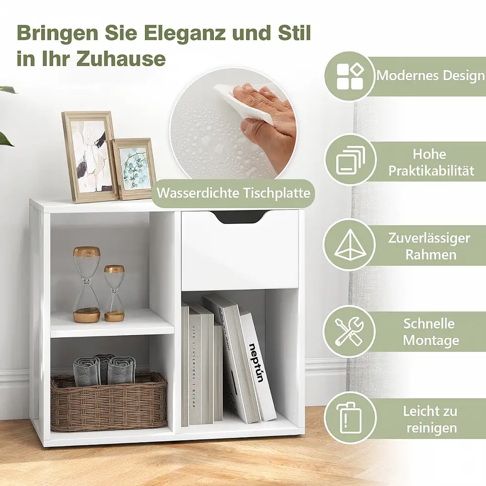 Costway Λευκή Ξύλινη Βιβλιοθήκη με Συρτάρι και 3 Ράφια 60 x 30 x 53 cm JV10846WH