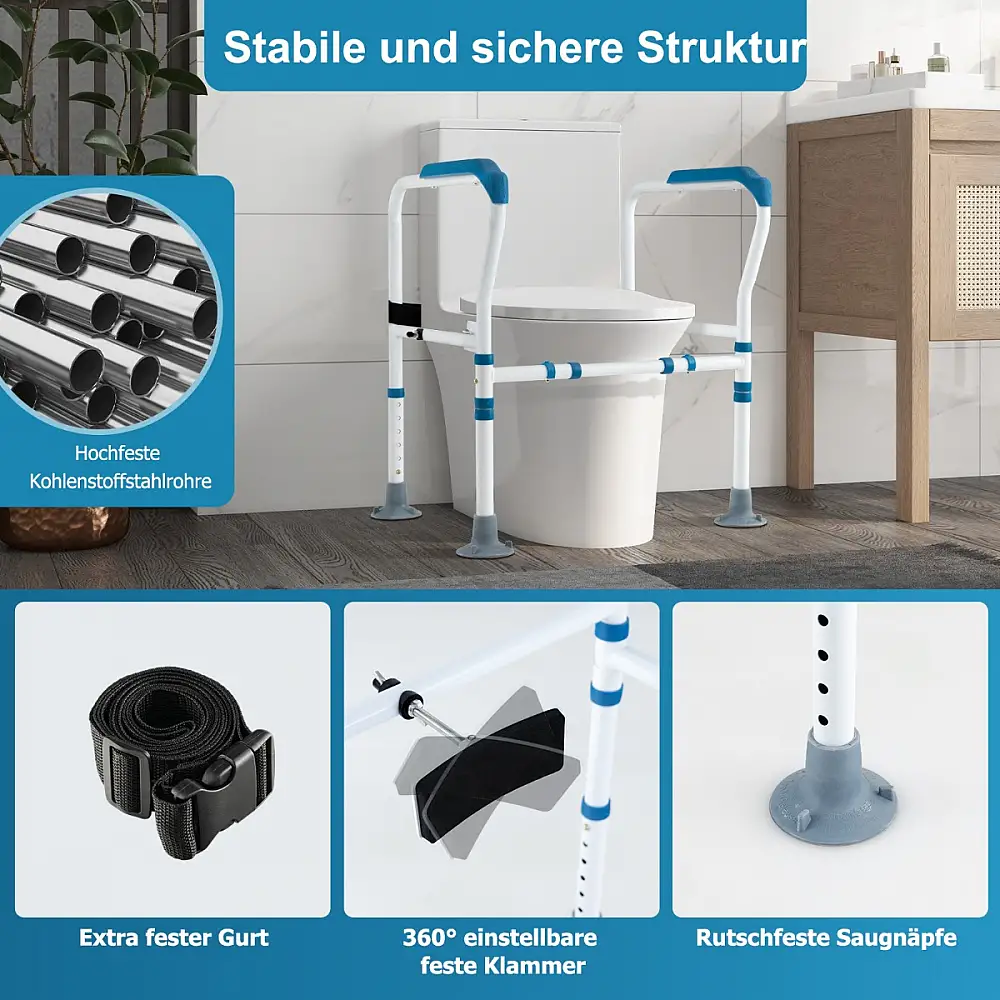 Costway Ρυθμιζόμενο Στήριγμα Τουαλέτας με Ιμάντα για Ασφάλεια και Σταθερότητα JH10015BL