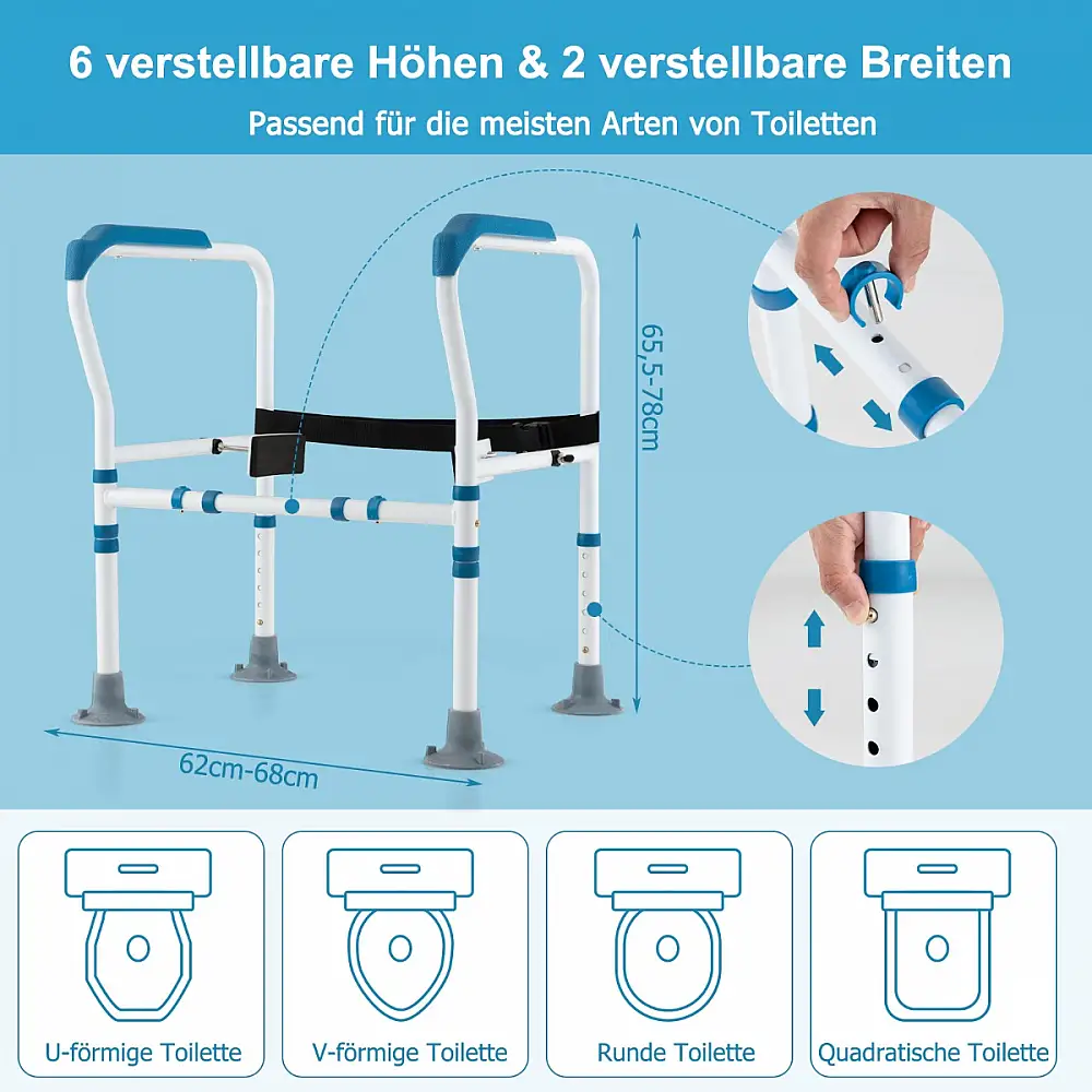 Costway Ρυθμιζόμενο Στήριγμα Τουαλέτας με Ιμάντα για Ασφάλεια και Σταθερότητα JH10015BL