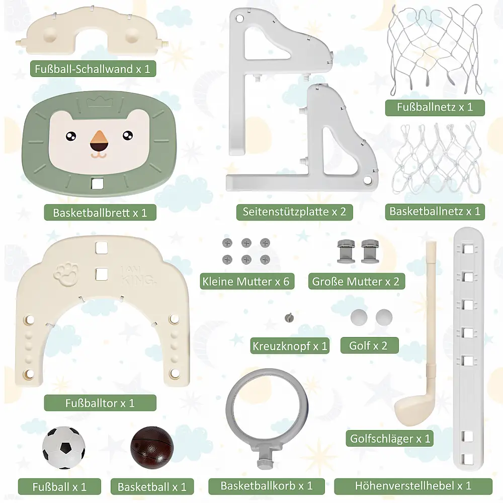 Costway Σετ Μπάσκετ 3-σε-1 για Μικρά Παιδιά με Ρυθμιζόμενο Ύψος - Πράσινο + Λευκό TY327812GN