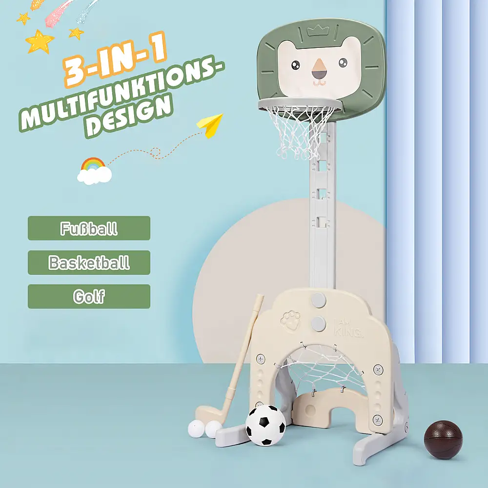 Costway Σετ Μπάσκετ 3-σε-1 για Μικρά Παιδιά με Ρυθμιζόμενο Ύψος - Πράσινο + Λευκό TY327812GN