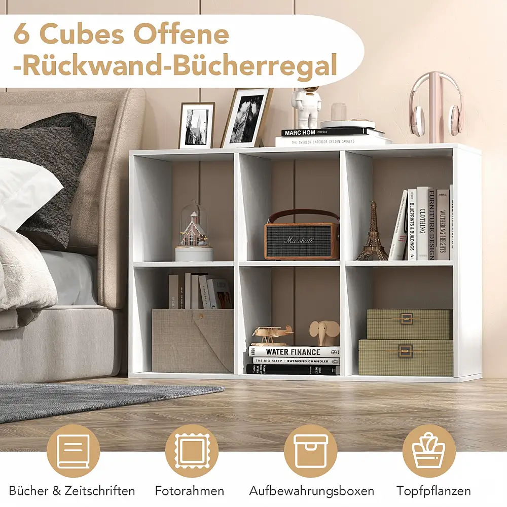 Costway Ράφι Βιβλιοθήκης με 6 Θέσεις Λευκό για Καθιστικό CB10763WH