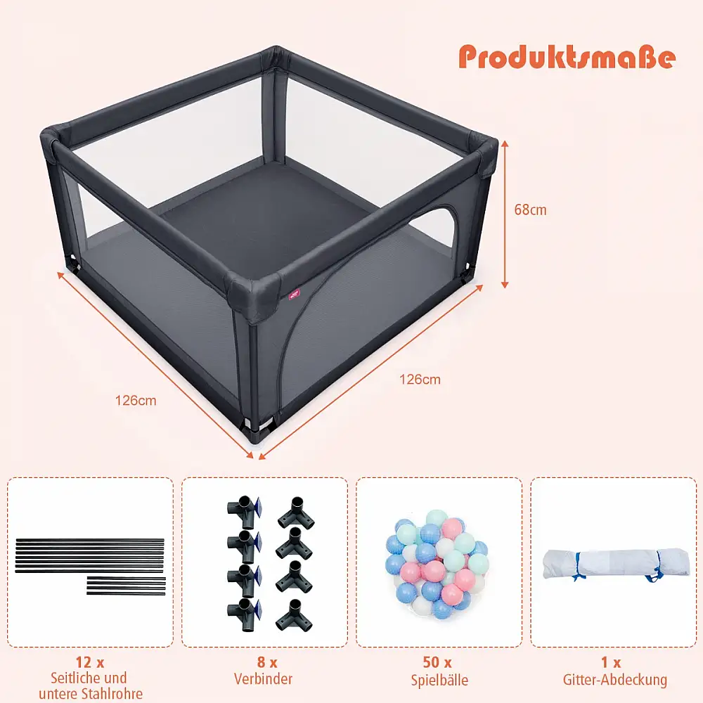 Costway Παιδικό Πάρκο 120 x 120 cm με 50 Μπάλες και Αναπνεύσιμο Δίχτυ UY10036SH