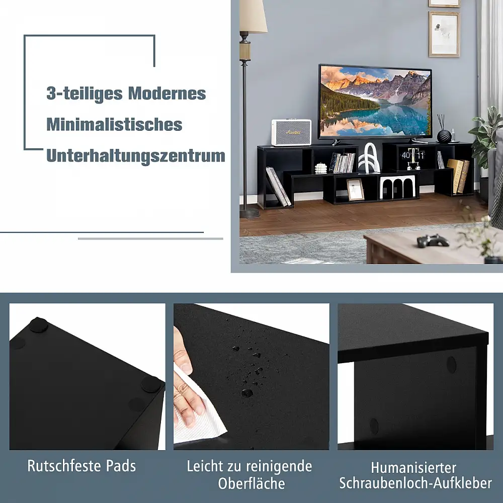 Costway Ξύλινη Τριμερής Σύνθεση Τηλεόρασης Ελεύθερα Συνδυαζόμενη για Τηλεοράσεις έως 65" HV10438DK