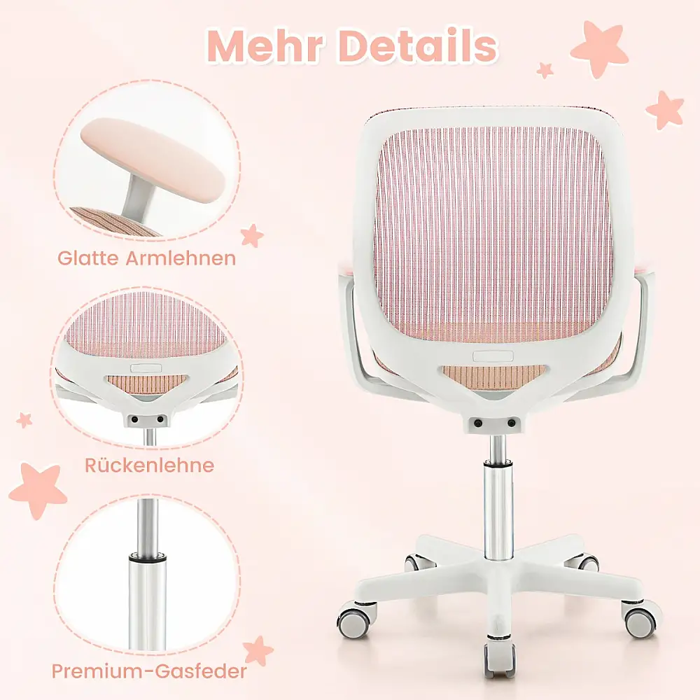 Costway Ροζ Εργονομική Καρέκλα Γραφείου για Παιδιά με Ρυθμιζόμενο Ύψος και Φρένο Καθίσματος HY10192PK