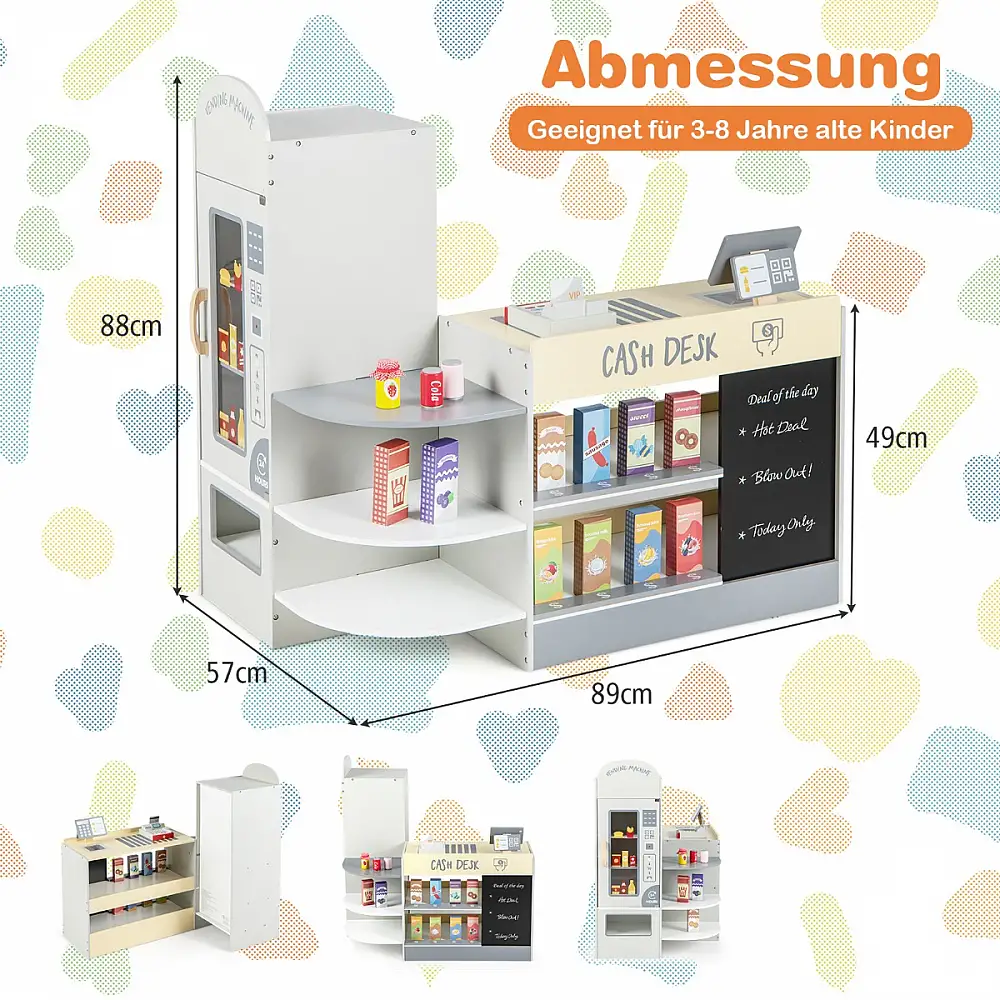 Costway Παιδικό Σετ Σούπερ Μάρκετ με Ταμειακή Μηχανή & Αυτόματο Πωλητή & Πίνακα Γκρι TM10083GR