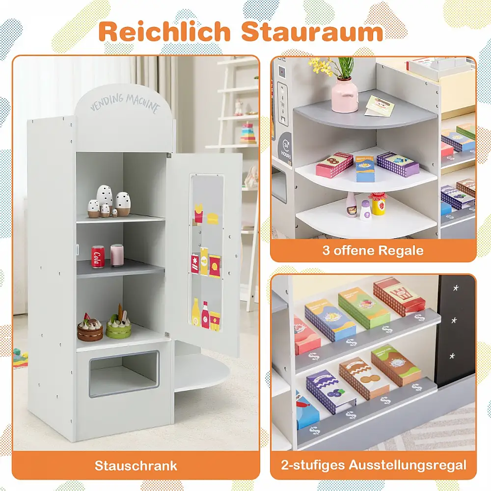 Costway Παιδικό Σετ Σούπερ Μάρκετ με Ταμειακή Μηχανή & Αυτόματο Πωλητή & Πίνακα Γκρι TM10083GR