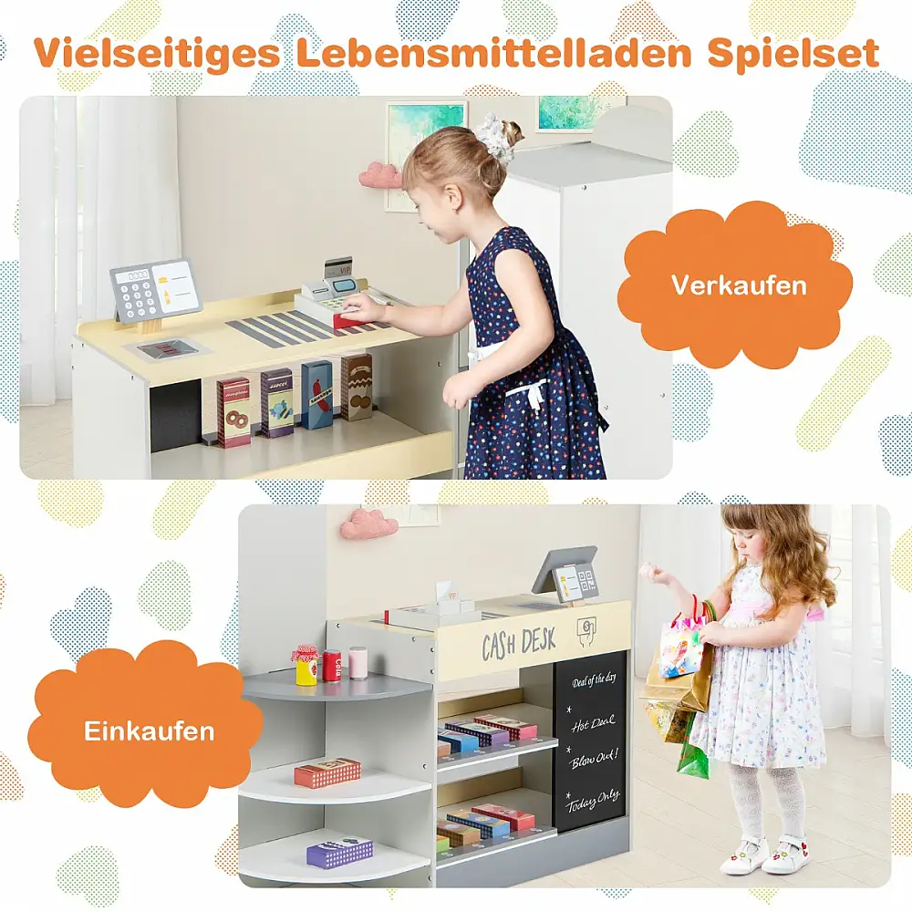 Costway Παιδικό Σετ Σούπερ Μάρκετ με Ταμειακή Μηχανή & Αυτόματο Πωλητή & Πίνακα Γκρι TM10083GR