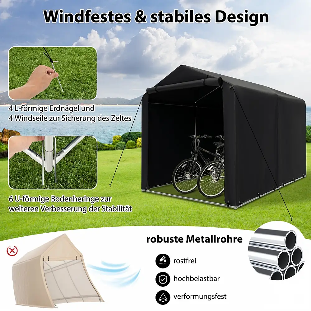 Costway Αδιάβροχη Σκηνή Γκαράζ με Μεταλλικό Σκελετό σε Σκούρο Γκρι Χρώμα AW10026GR