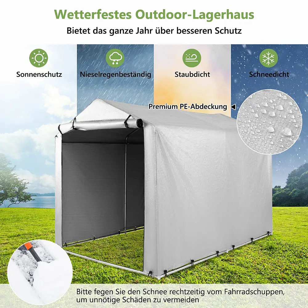 Costway Γκαράζ Σκηνή 160 x 218 x 164 cm Αδιάβροχο Μεταλλικό Σκελετό Γκρι AW10026HS