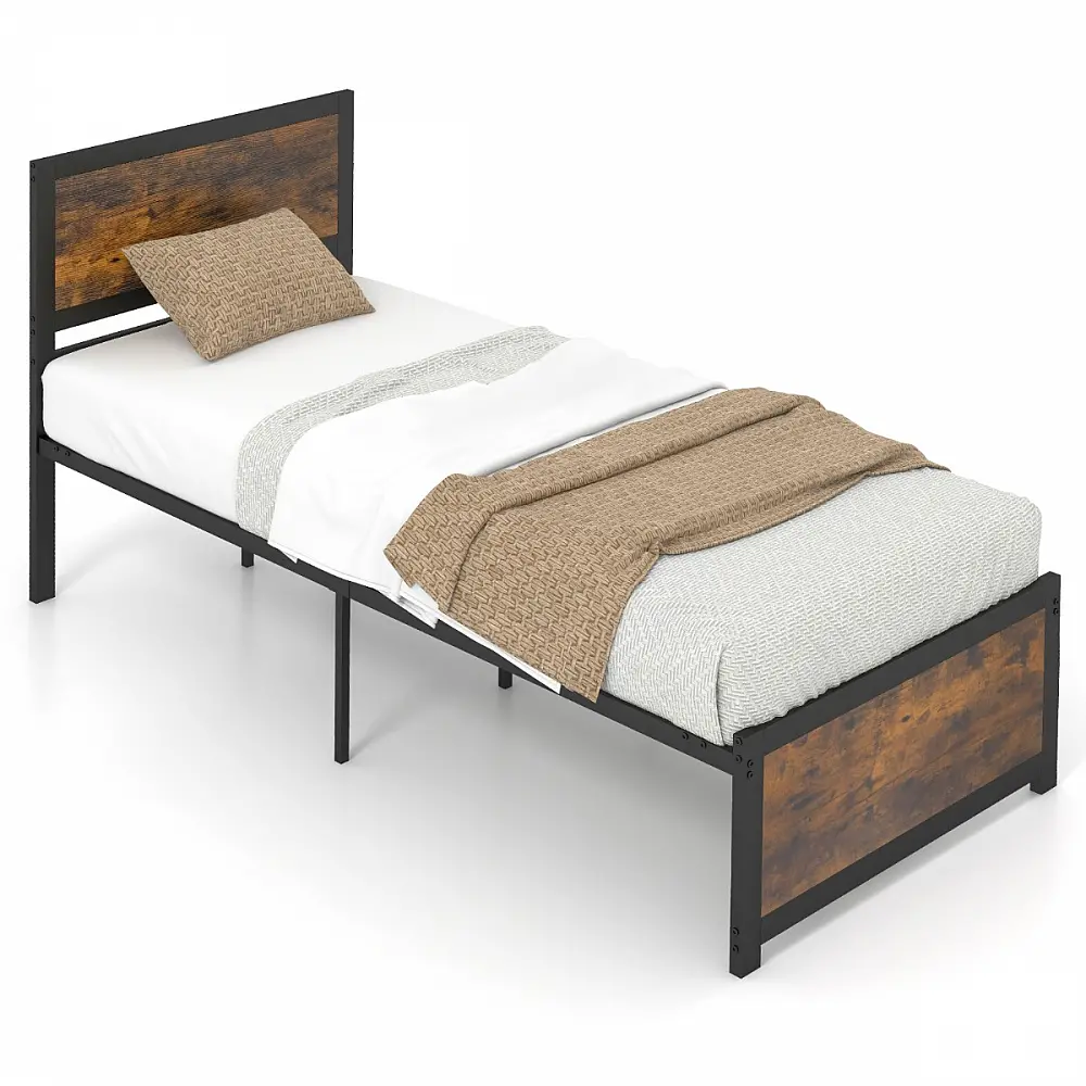 Costway Βιομηχανικό Κρεβάτι 90 x 200 cm με Κεφαλάρι & Τάβλες HU10502-S