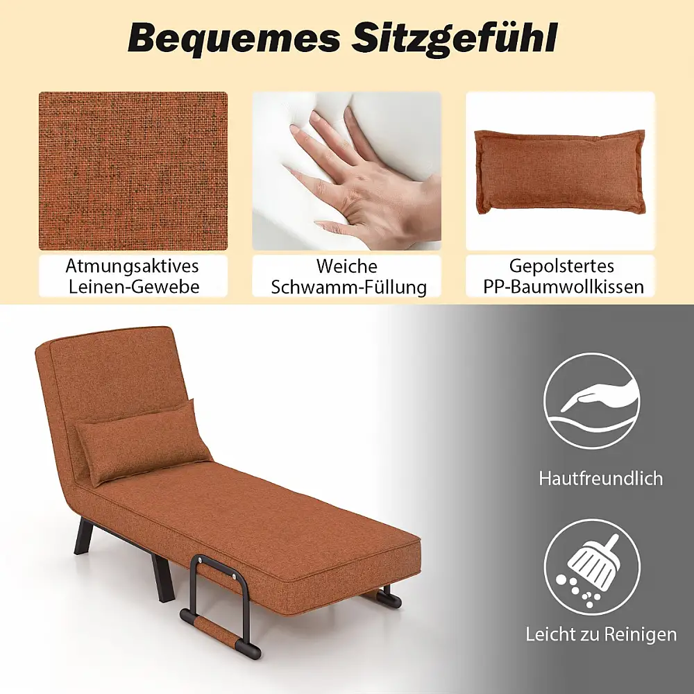 Costway Καμπριολέ Καναπές-Κρεβάτι Πολυθρόνα Ξαπλώστρα 5 Θέσεων Καφέ HV10417CF