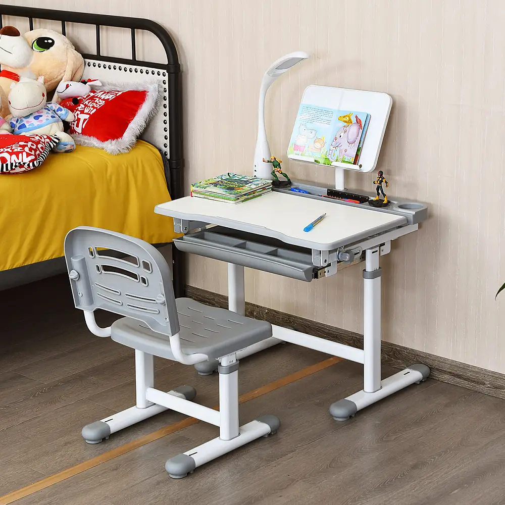 Costway Παιδικό Γραφείο Ρυθμιζόμενο με Λάμπα και Καρέκλα - Γκρι HW67394DE-GR