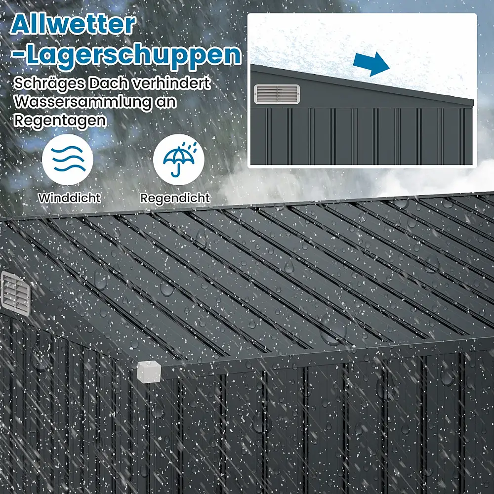 Costway Μεταλλική Αποθήκη Κήπου με Μπροστινή & Πλαϊνή Πόρτα & Στέγη Εργαλειοθήκη Σπιτάκι Εργαλείων GT4276GR+