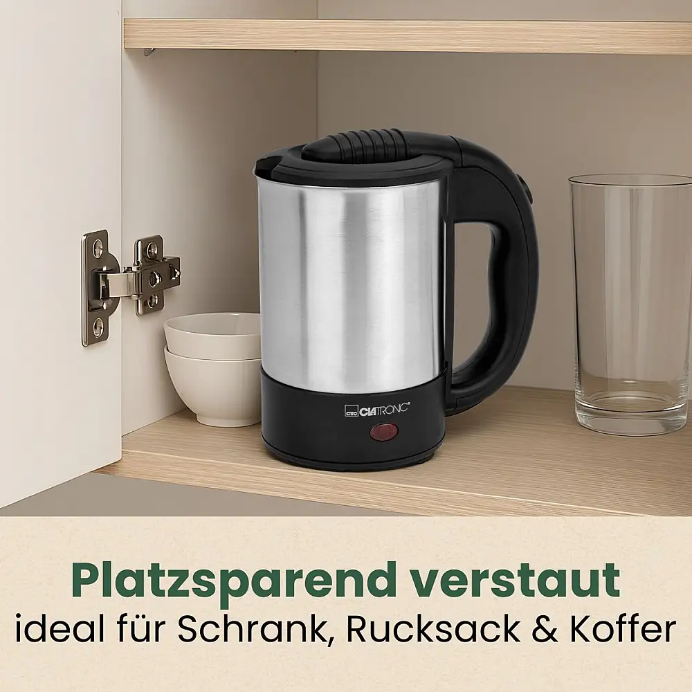 Βραστήρας Ταξιδίου από Ανοξείδωτο Ατσάλι 0.5L 1000 W- Μαύρο/Ασημί WKR3624 Clatronic