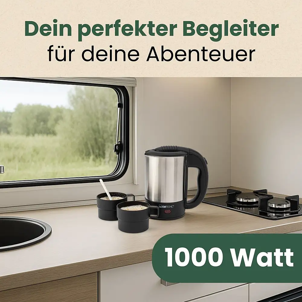 Βραστήρας Ταξιδίου από Ανοξείδωτο Ατσάλι 0.5L 1000 W- Μαύρο/Ασημί WKR3624 Clatronic