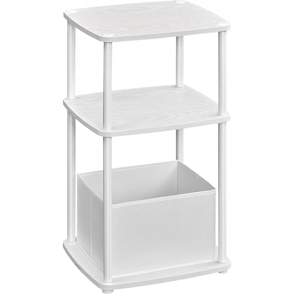 SONGMICS Λευκό Μοντέρνο Κομοδίνο 34x30x58cm με 3 Ράφια και Υφασμάτινο Καλάθι LET286W01