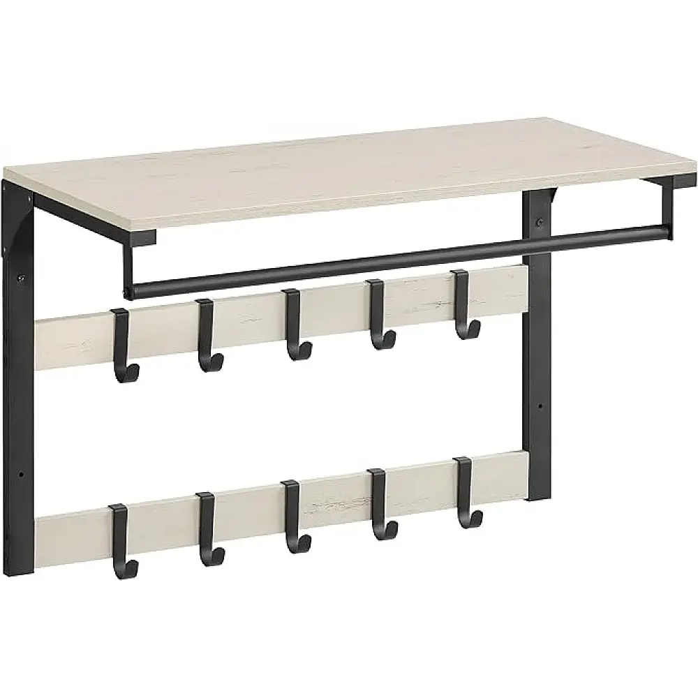 VASAGLE Ράφι Τοίχου 65x30x30cm με Αφαιρούμενους Γάντζους και Κρεμαστή Ράγα σε Ρουστίκ Λευκό LCR101W03