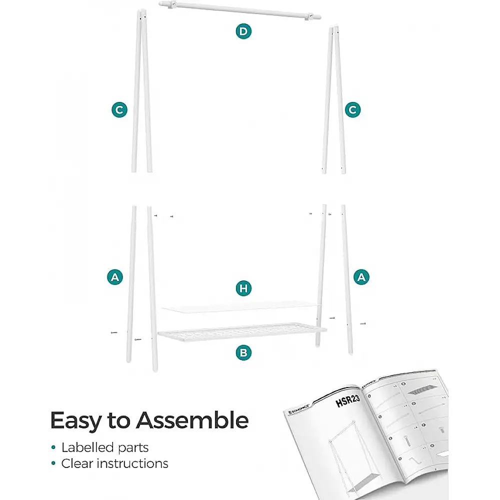 SONGMICS Ράγα Ρούχων με Ράφι Αποθήκευσης, Υψηλή Αντοχή 40kg, Διαστάσεις 92.5x33.5x153cm HSR023W01