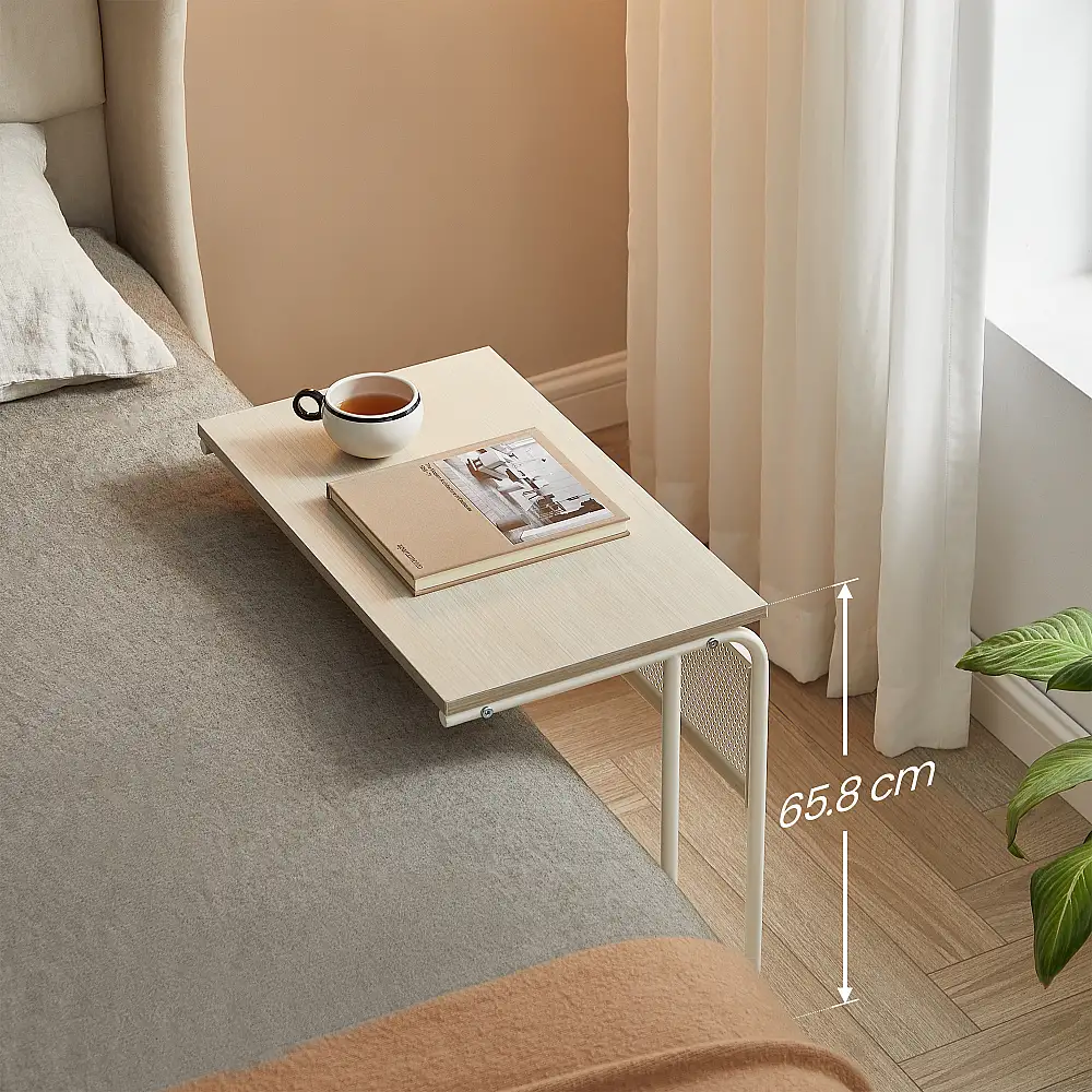 VASAGLE Πλευρικό Τραπέζι C-Σχήματος με Ρόδες και Μεταλλικό Πλαίσιο, Κρεμ Λευκό, 55x33x66cm LET812L67