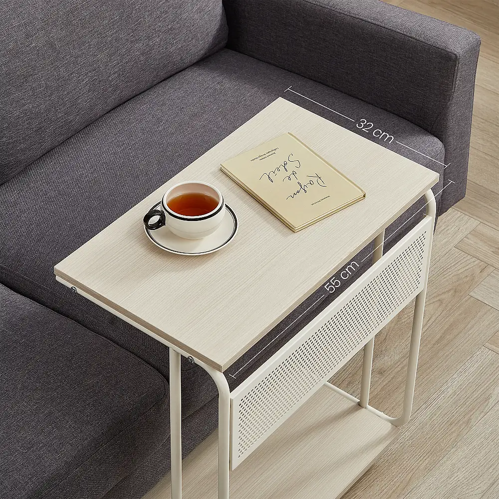 VASAGLE Πλευρικό Τραπέζι C-Σχήματος με Ρόδες και Μεταλλικό Πλαίσιο, Κρεμ Λευκό, 55x33x66cm LET812L67